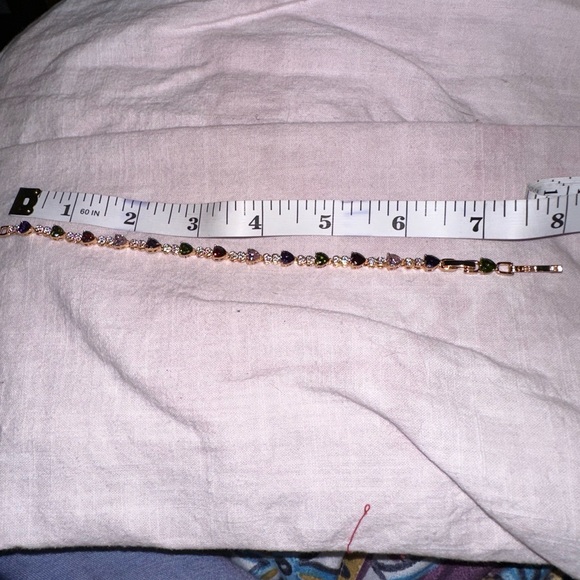 XIUPING BEAUTIFUL GOLD BRACELET WITH HEART SHAPED MULTI COLOR MOISSANITE STONES! - Picture 1 of 3
